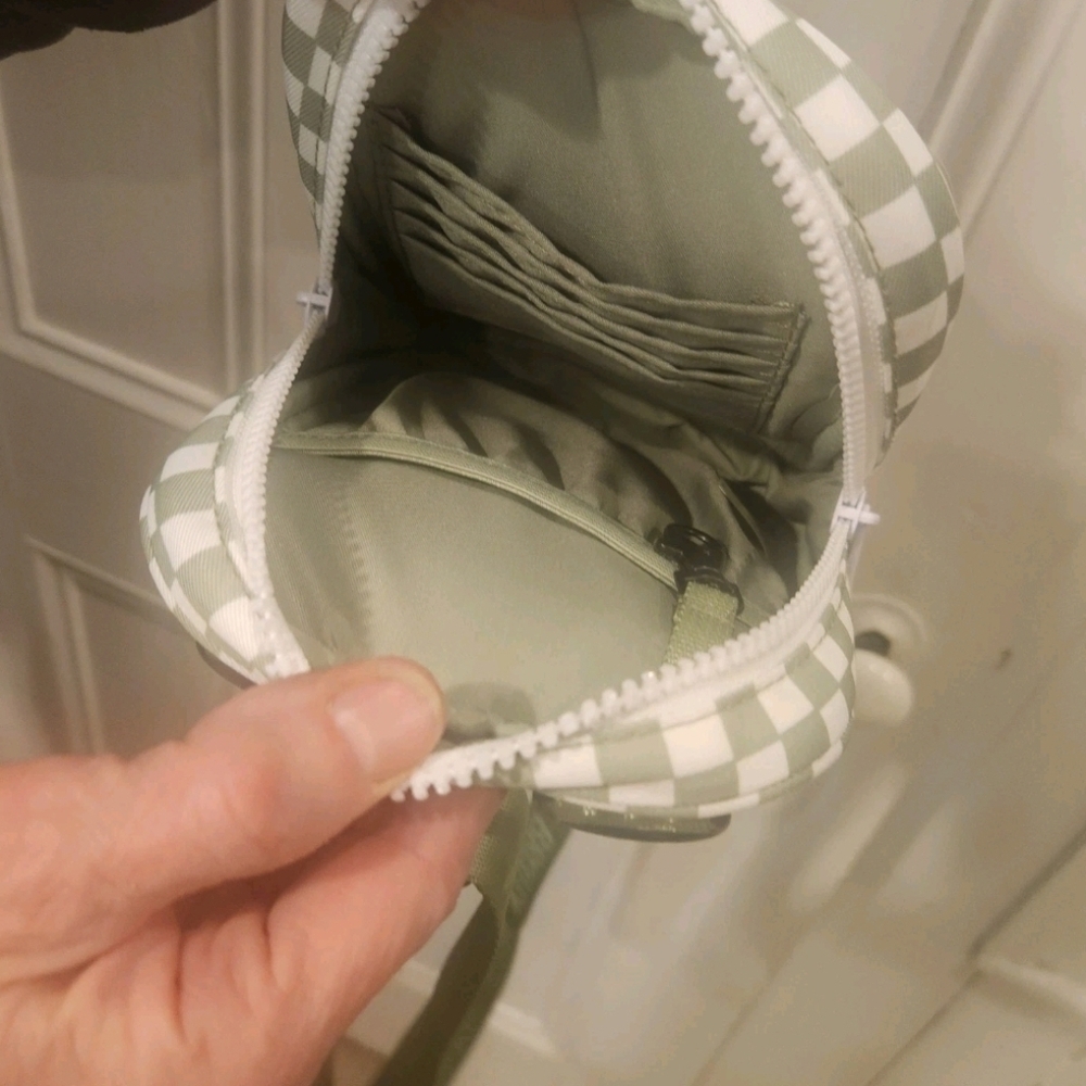 Brixley Small Green/ White Checkered Crossbody Bag with Built-In Card Holder - Picture 2 of 10